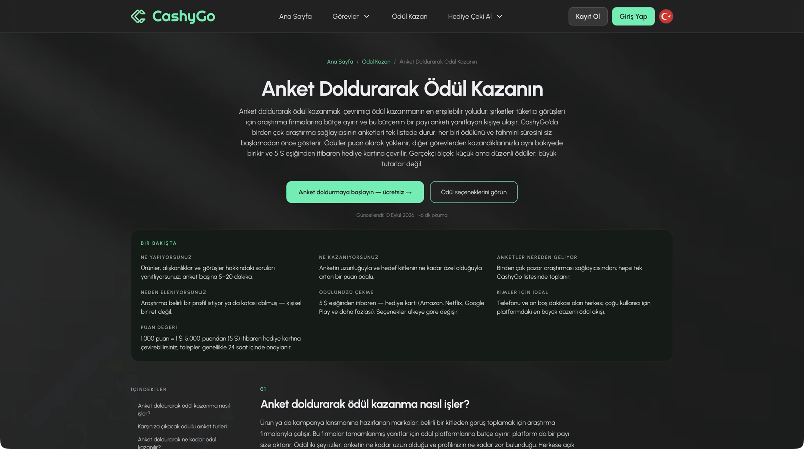 CashyGo anket görevleri sayfası ekran görüntüsü